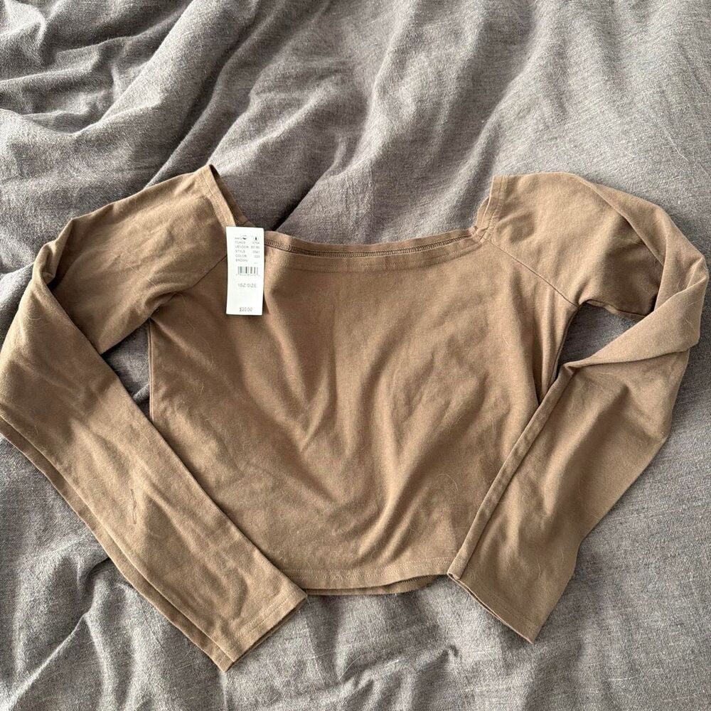 Brandy-melville Women's Brown and Tan Blouse